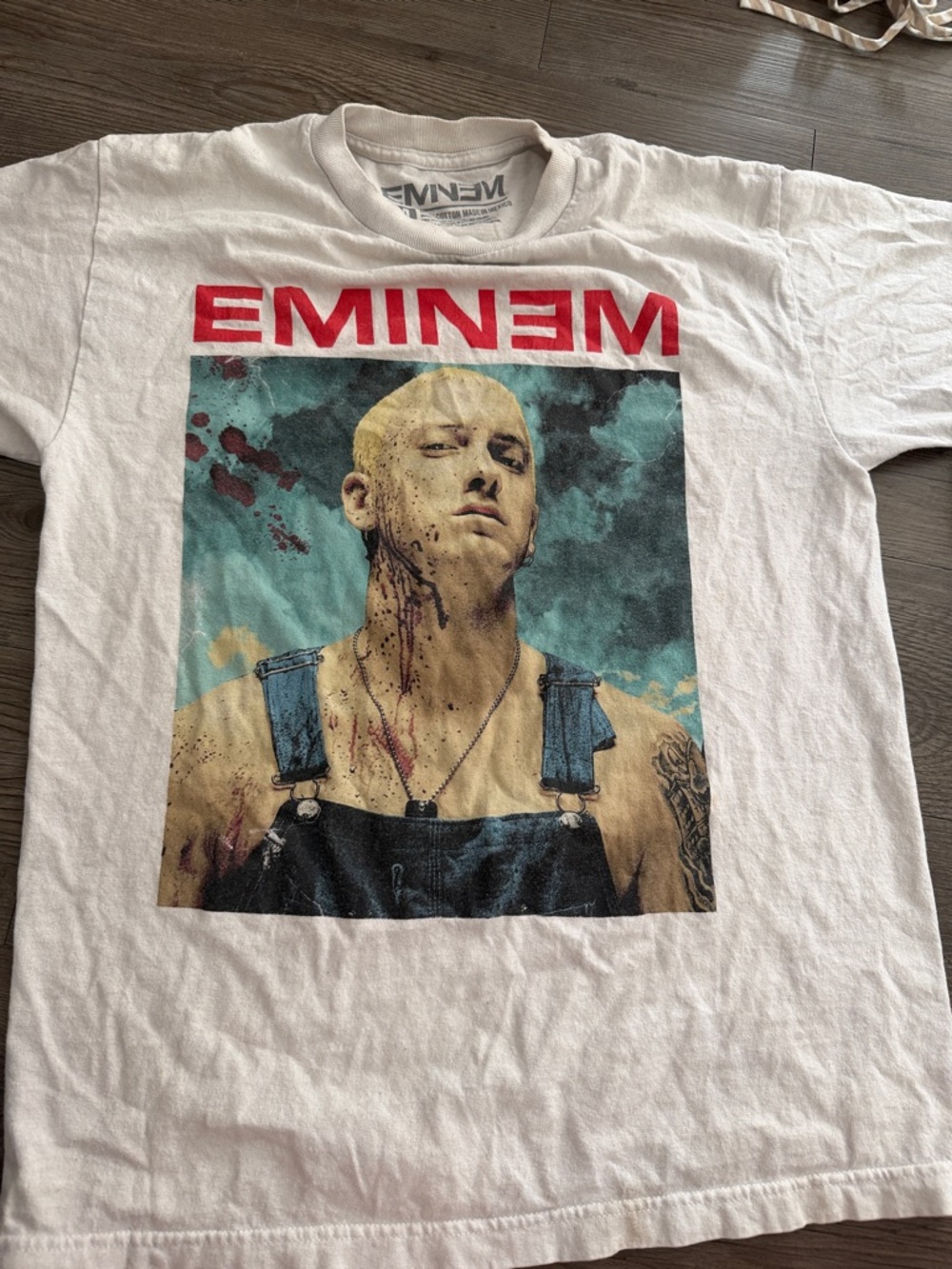 Eminem White Short Sleeve Graphic Tee with Red Logo